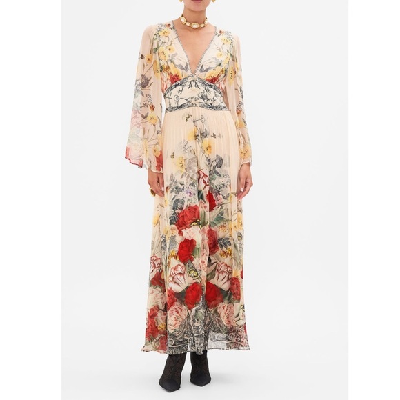 Camilla Silk Floral Etched Into Eternity Flared Sleeve Dress Small - Picture 1 of 16